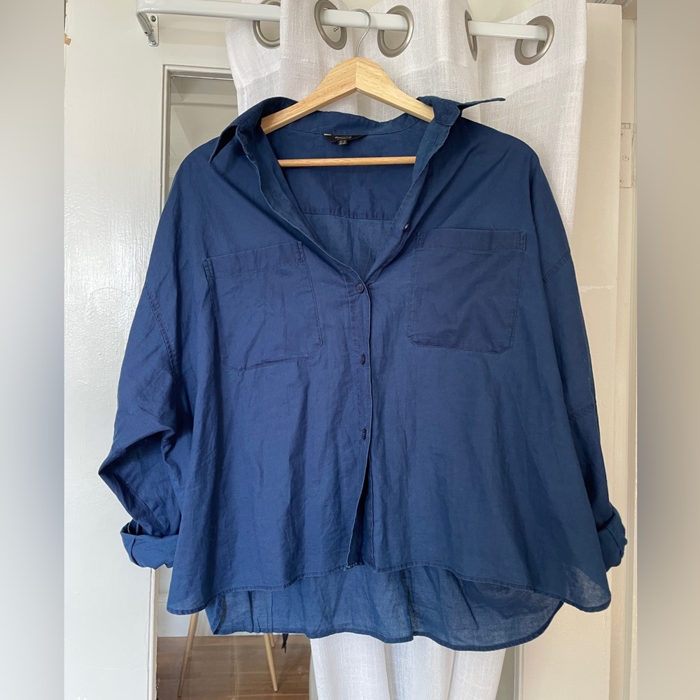 Massimo Dutti Oversized Navy Shirt - XS